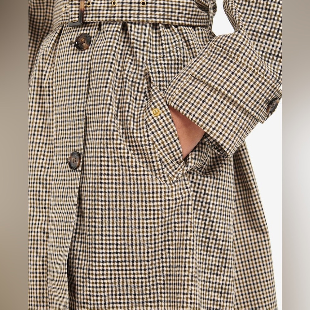 BARBOUR Somerland Belted Checked Cotton-blend Trench Coat Size 10 New - Picture 6 of 16